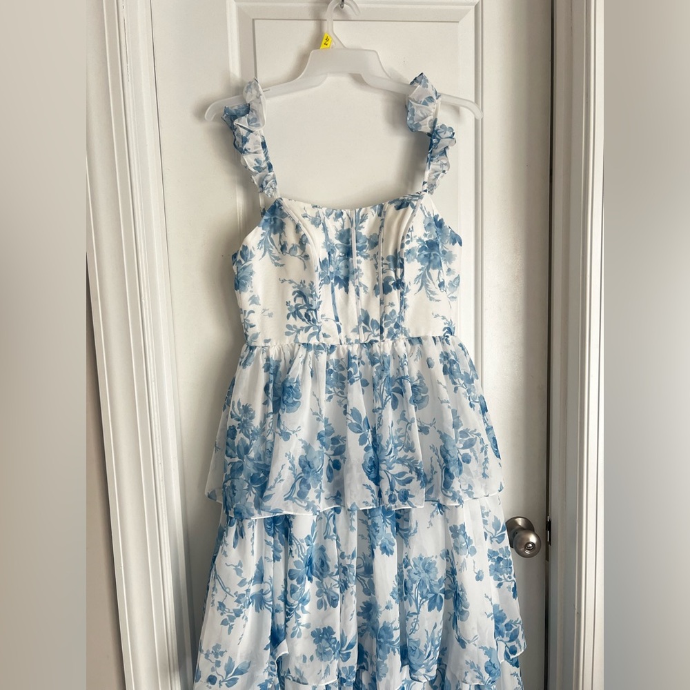 Blue Floral Tiered Maxi Dress - Picture 7 of 12